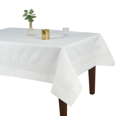 White Tablecloth Flower with Shiny Appliqué