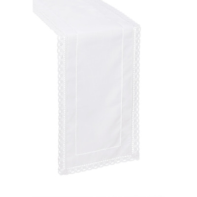 White Tablecloth with Openwork and Lace Like Linen
