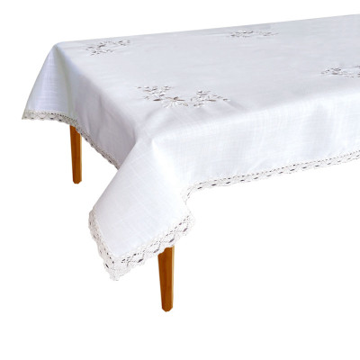 Tablecloth with Beige Embroidery and Lace Trim