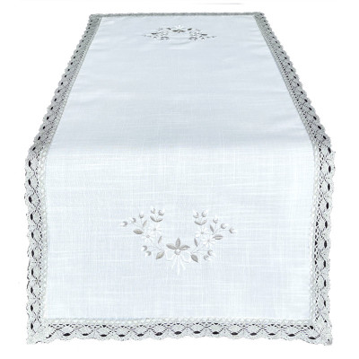 Tablecloth with Beige Embroidery and Lace Trim