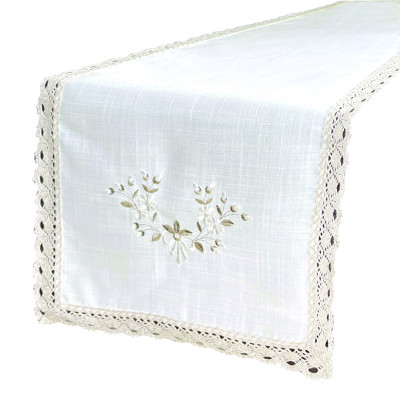 Tablecloth with Beige Embroidery and Lace Trim