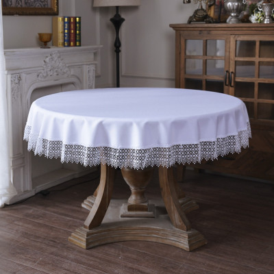 Beautiful Round Tablecloth with Wide Lace Trim