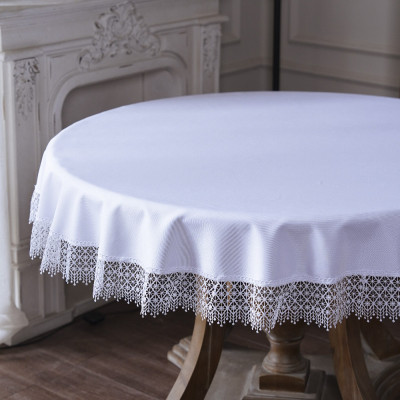 Beautiful Round Tablecloth with Wide Lace Trim