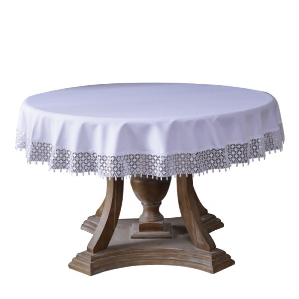 Elegant Round Tablecloth with Beautiful Lace Trim