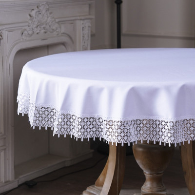 Elegant Round Tablecloth with Beautiful Lace Trim