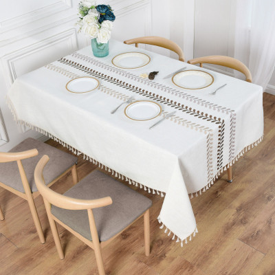 Boho Tablecloth with Embroidery and Tassel Trim