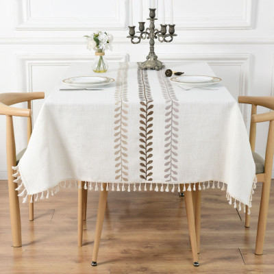 Boho Tablecloth with Embroidery and Tassel Trim