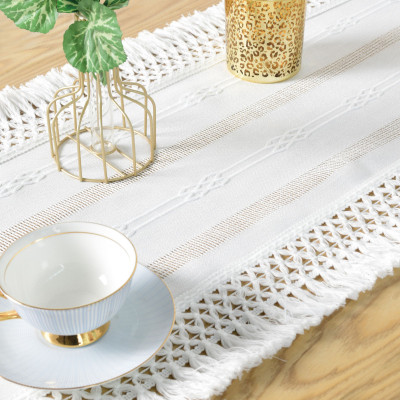 White Scandi Style Boho Tablecloth, Beautiful Lace