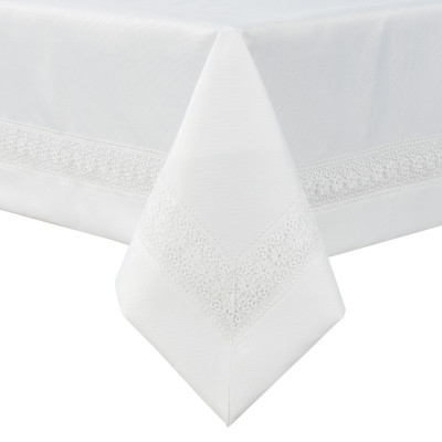 Tablecloth NINA with Lace Insert in Ecru Color