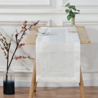 Tablecloth NINA with Lace Insert in Ecru Color